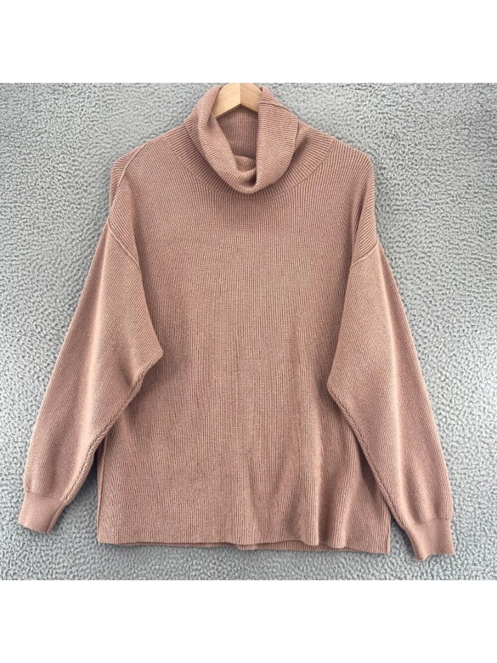 Free People Sweater Womens Medium Peach Pink Turtleneck Ribbed Knit Long Sleeve*
